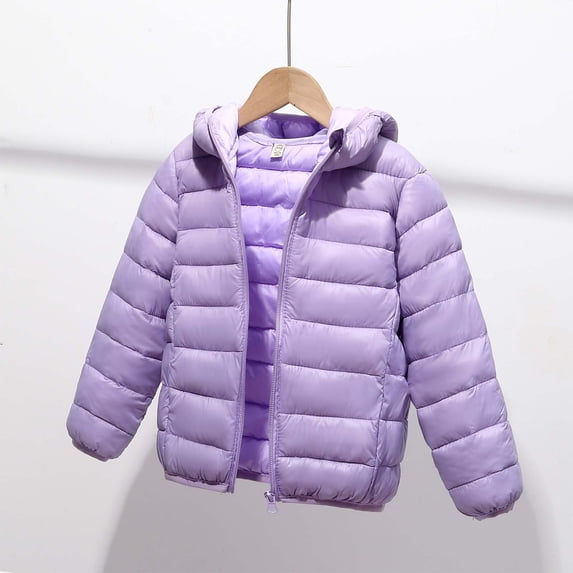 Kids Lightweight Down Jacket Full Zip Hoodie Coat Winter Warm Qulited Travel Jacket for Girls Boys 4-12T (8-10 Years, Purple)