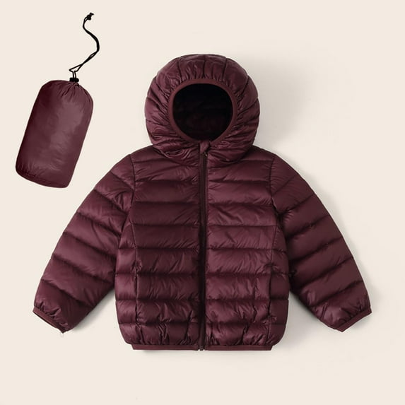 Kids Lightweight Packable Water-Resistant Jacket Winter Hooded Windproof Jacket Warm Quilted Outerwear with Zipper Pocket