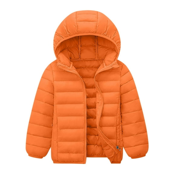 Kids Lightweight Puffer Coat with Hood Pocket Cotton Zip Up Quilted Hooded Jacket Boys Girls Winter Outerwear, Orange 7-8 Years