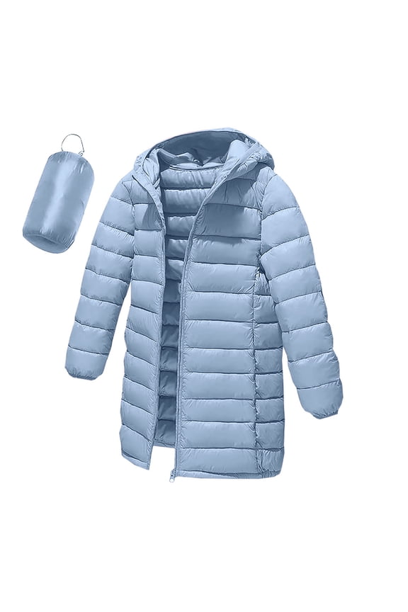 Kids Lightweight Puffer Jacket Packable Boys Girls Hooded Mid Length Full-zip Down Coat Winter Outerwear 4-12Y (10 Years, Sky Blue)