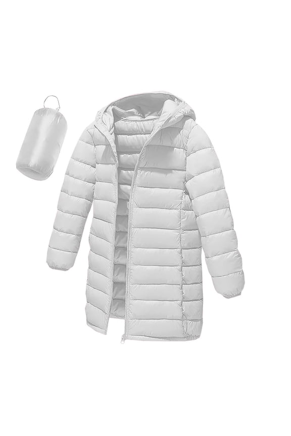 Kids Lightweight Puffer Jacket Packable Boys Girls Hooded Mid Length Full-zip Down Coat Winter Outerwear 4-12Y (6 Years, White)
