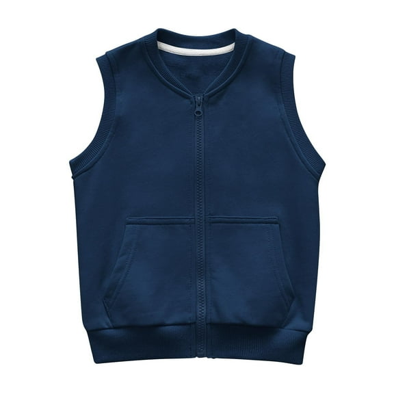 Kids Lightweight Vest Boys Girls Cotton Sleeveless Zip-Up Sweat Shirts with Pocket School Uniform Zipper Tops Unisex 9 Years, Navy