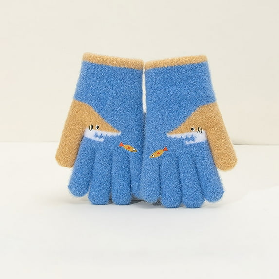 Kids Lined Plush Five Finger Gloves Solid Color Sweater Gloves Boys and Girls Fall Winter Velvet Thickened Warm Gloves Winter Outdoor Activities Windproof Gloves