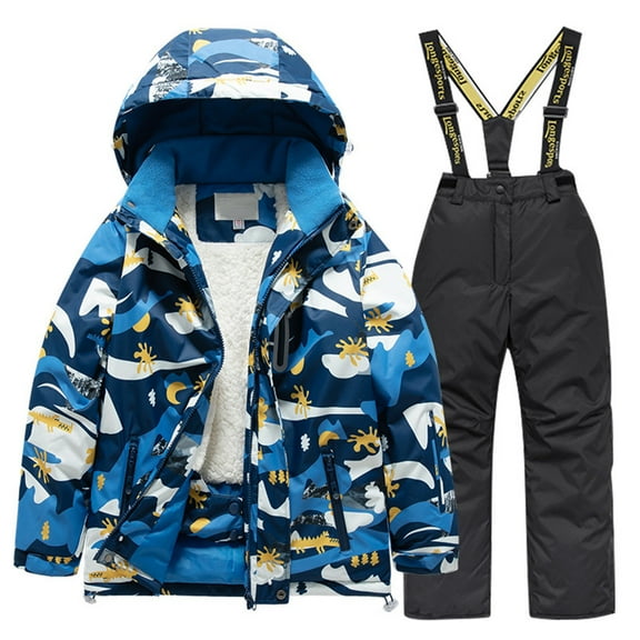 Kids Lined Ski Jacket Pants Set Windbroof Snowboarding Rain Coats Girls Boys Winter Warm Snow Suits Lovely Outwear