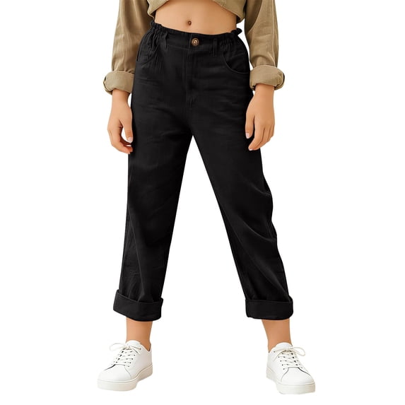 Kids Linen C𝐚pri Pants 2026 Summer Trendy Cropped Trouser Beach Casual Fashion Capris Clothes Straight Leg Loose Sweatpant
