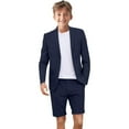 thumbnail image 1 of Kids Linen Shorts Suit for Boys Summer Outfit Beach Wedding Lightweight Tuxedo Short Suits 2 Piece Set, 1 of 4