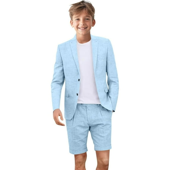 Kids Linen Shorts Suit for Boys Summer Outfit Beach Wedding Lightweight Tuxedo Short Suits 2 Piece Set