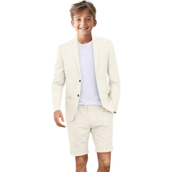 Kids Linen Shorts Suit for Boys Summer Outfit Beach Wedding Lightweight Tuxedo Short Suits 2 Piece Set