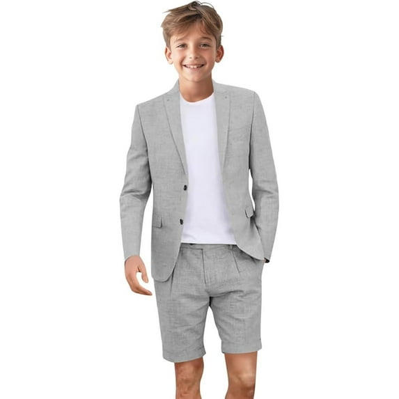 Kids Linen Shorts Suit for Boys Summer Outfit Beach Wedding Lightweight Tuxedo Short Suits 2 Piece Set