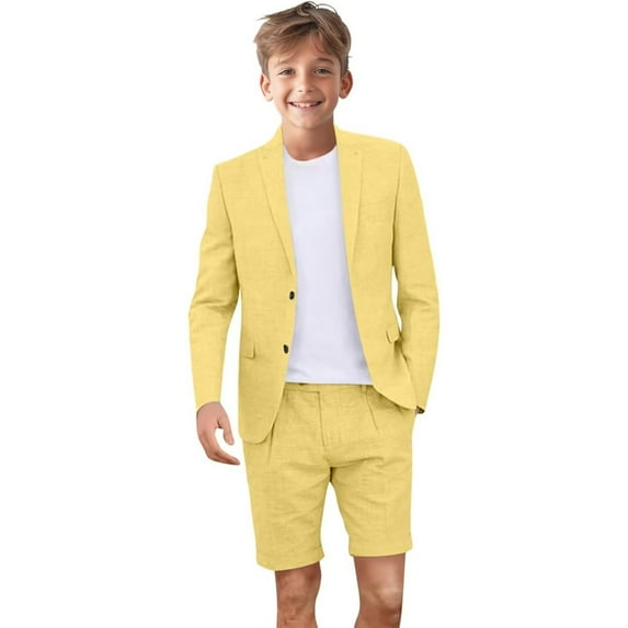 Kids Linen Shorts Suit for Boys Summer Outfit Beach Wedding Lightweight Tuxedo Short Suits 2 Piece Set