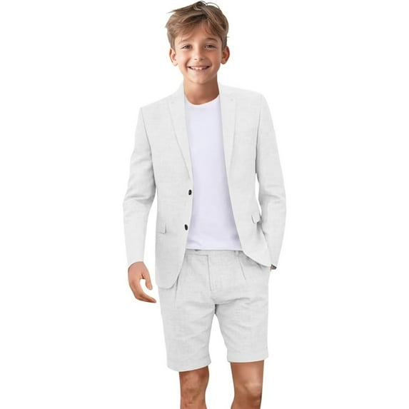 Kids Linen Shorts Suit for Boys Summer Outfit Beach Wedding Lightweight Tuxedo Short Suits 2 Piece Set