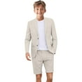 thumbnail image 1 of Kids Linen Shorts Suit for Boys Summer Outfit Beach Wedding Lightweight Tuxedo Short Suits 2 Piece Set, 1 of 4