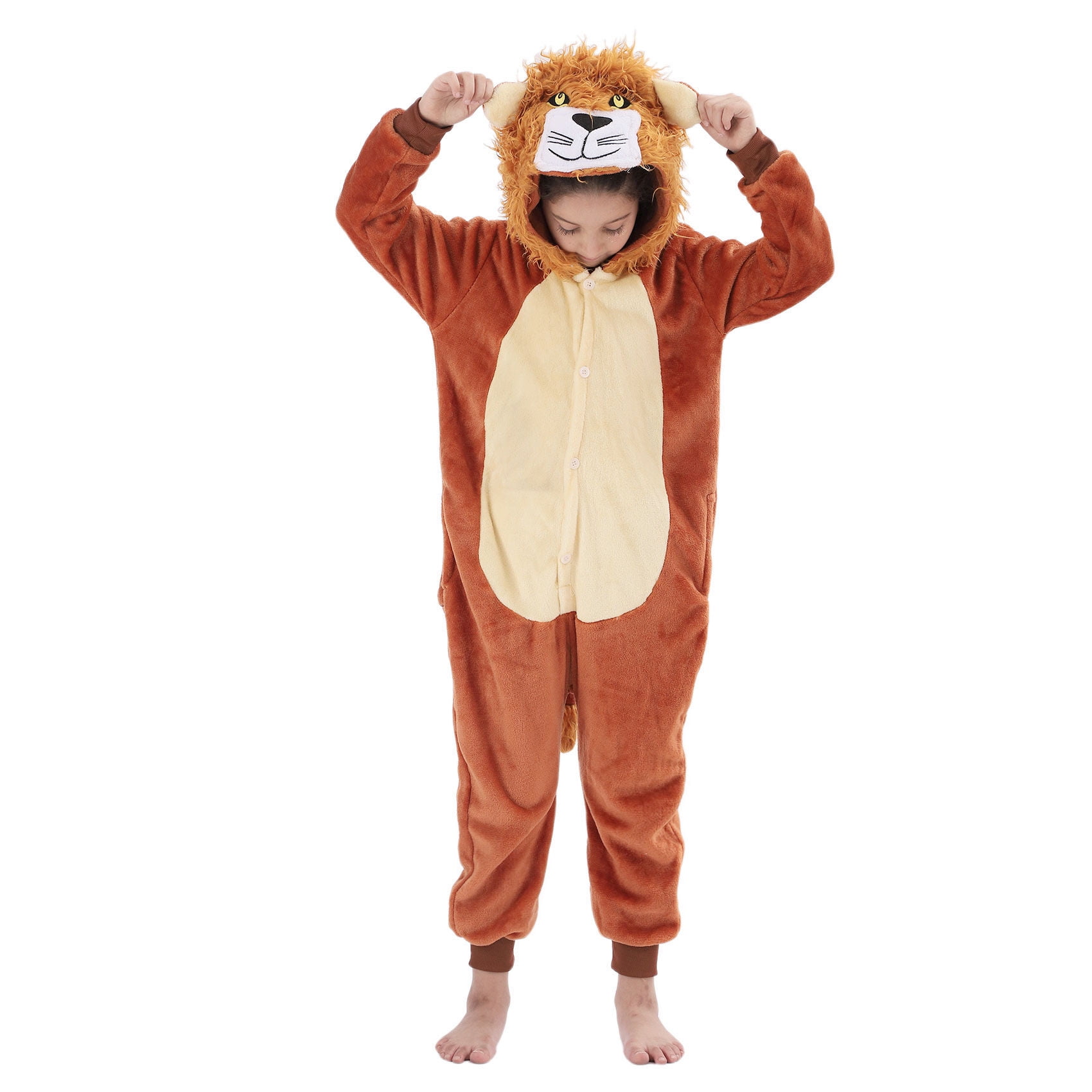Kids Lion Costumes Animal Cosplay Onesie for Boys Girls Halloween Warm Plush One Piece Lion XL