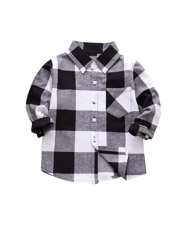 Kids Little & Big Boys Plaid Shirts Lapel Long Sleeve Button Down Buffalo Checkered Blouses with Pocket Casual Dress Shirts 3-10 Years