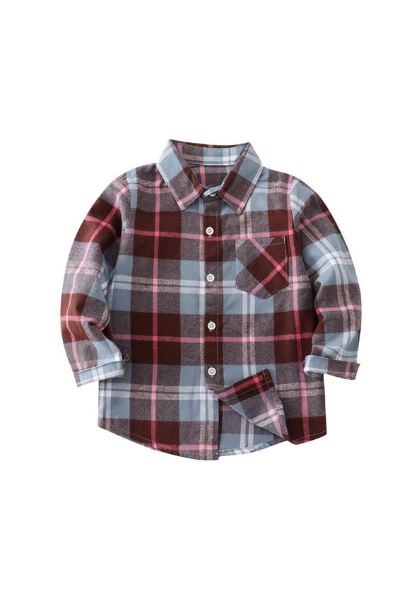Kids Little & Big Boys Plaid Shirts Lapel Long Sleeve Button Down Buffalo Checkered Shirt Lightweight Casual Dress Shirts 3-10 Years