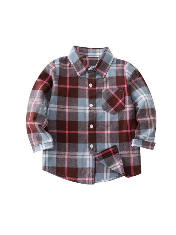 Kids Little & Big Boys Plaid Shirts Lapel Long Sleeve Button Down Buffalo Checkered Shirt Lightweight Casual Dress Shirts 3-10 Years