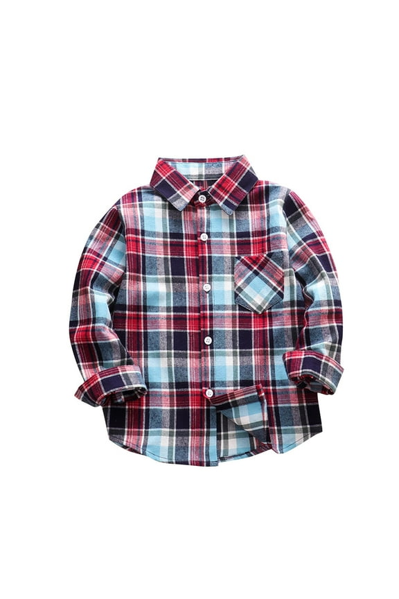 Kids Little & Big Boys Plaid Shirts Long Sleeve Button Down Cotton Dress Shirts Lightweight Casual Loose Buffalo Checkered Shirt 3-10 Years