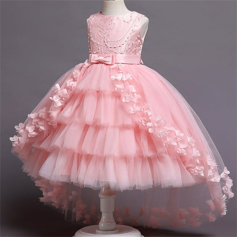 Kids Little-Big Girls Tulle Party Flower Girl Dress Sleeveless Birthday  Dresses for Girls，6-16t,Pink,12-13 Years 