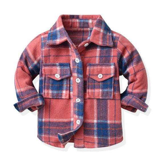 Kids Little Boys Girls Baby Red Plaid Flannel Shirt Jacket Long Sleeve Button Down Flannel Shirt Plaid Tops Girl Boy Clothes