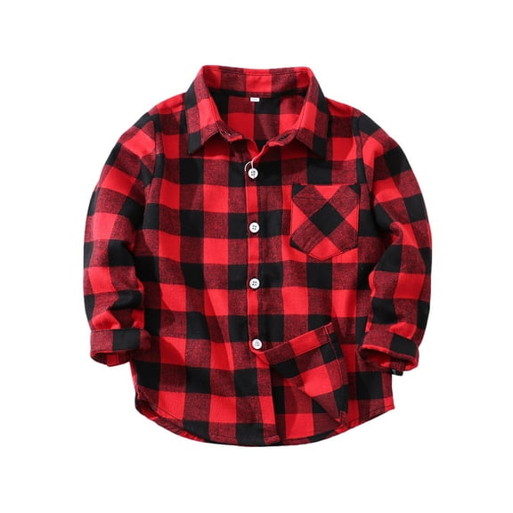 Kids Little Boys Girls Baby Red Plaid Flannel Shirt Jacket Long Sleeve Button Down Flannel Shirt Plaid Tops Girl Boy Clothes