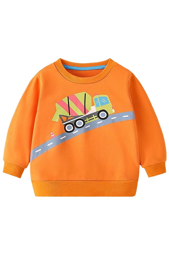 Kids Little Boys Sweatshirts Cartoon Cars Print Crewneck Long Sleeve Cotton Pullover Tops Fall Winter Casual Loose Soft Tees