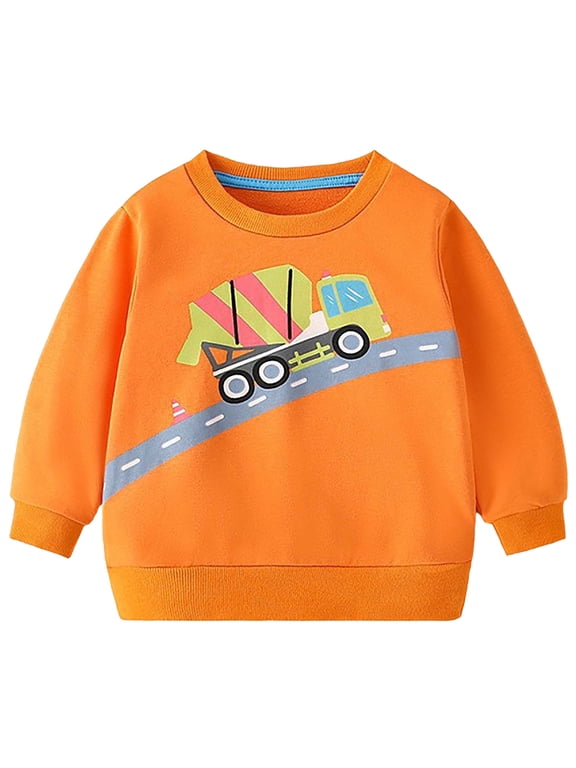 Kids Little Boys Sweatshirts Cartoon Cars Print Crewneck Long Sleeve Cotton Pullover Tops Fall Winter Casual Loose Soft Tees
