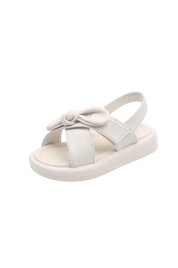 Kids & Little Girl Bow Sandals Open Toe Summer Play Shoes with Adjustable Strap, Soft Cushioned Comfort, Easy On/Off - Beige,Size 8