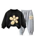 thumbnail image 1 of Kids Little Girls 2 Piece Outfit Flower Print Long Sleeve Crewneck Pullover Sweatshirt and Jogger Pants Casual Loose Fall Winter Clothing Set, 1 of 3