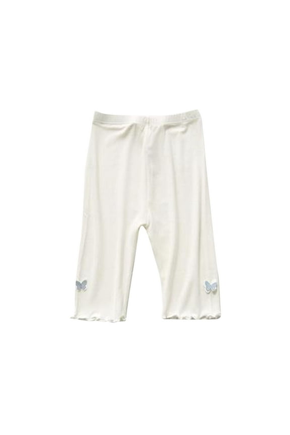 Kids Little Girls Cotton Capris Leggings Bow Solid Color Elastic Waist Stretchy Trousers Spring Summer Comfort School Uniform Pants