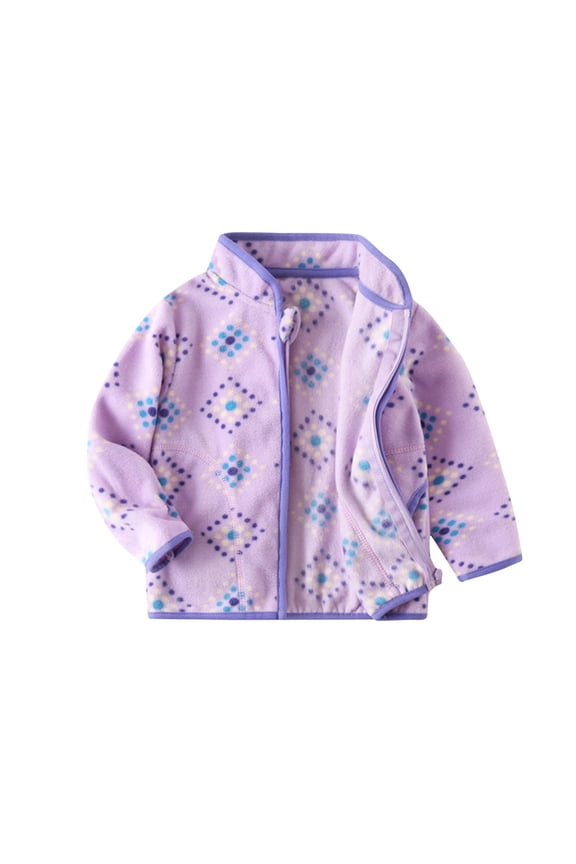 Kids Little Girls Fleece Jacket Cute Printed Full Zip Long Sleeve Warm Coat with Pockets Fall Winter Casual Lightweight Outdoor Tops