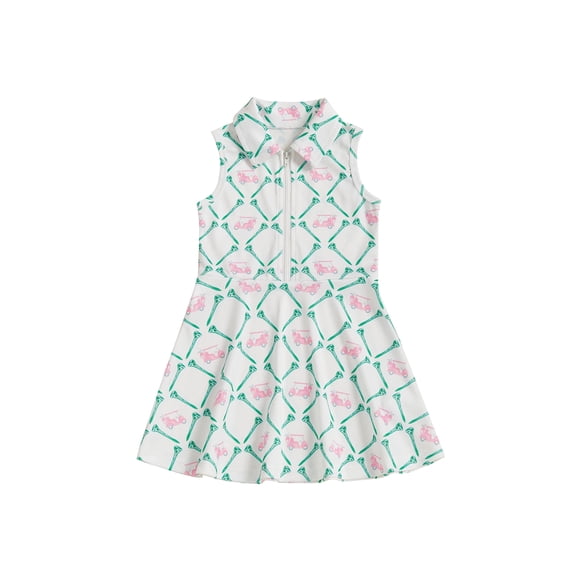 Kids Little Girls Golf Outfit Toddler Girl Sleeveless Golf Dress Summer Zipper A Line Polo Tank Dresses Athletic Workout Clothes 6M-10Y