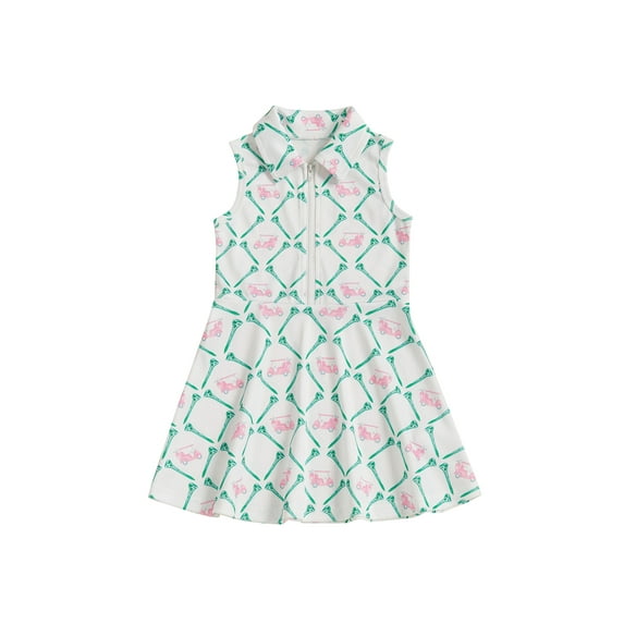 Kids Little Girls Golf Outfit Toddler Girl Sleeveless Golf Dress Summer Zipper A Line Polo Tank Dresses Athletic Workout Clothes 6M-10Y