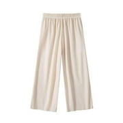 Kids Little Girls Long Pants Solid Color Wide Leg Elastic Waist Baggy Pants Summer Cool Comfort Loose Basic Plain Casual Trousers
