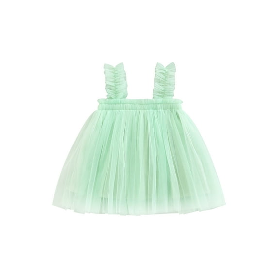 Kids Little Girls Tulle Dress, 6 12 24 Months 2T 3T 4T 5T Sleeveless Pleated Solid Summer Dresses for Party Stage Show