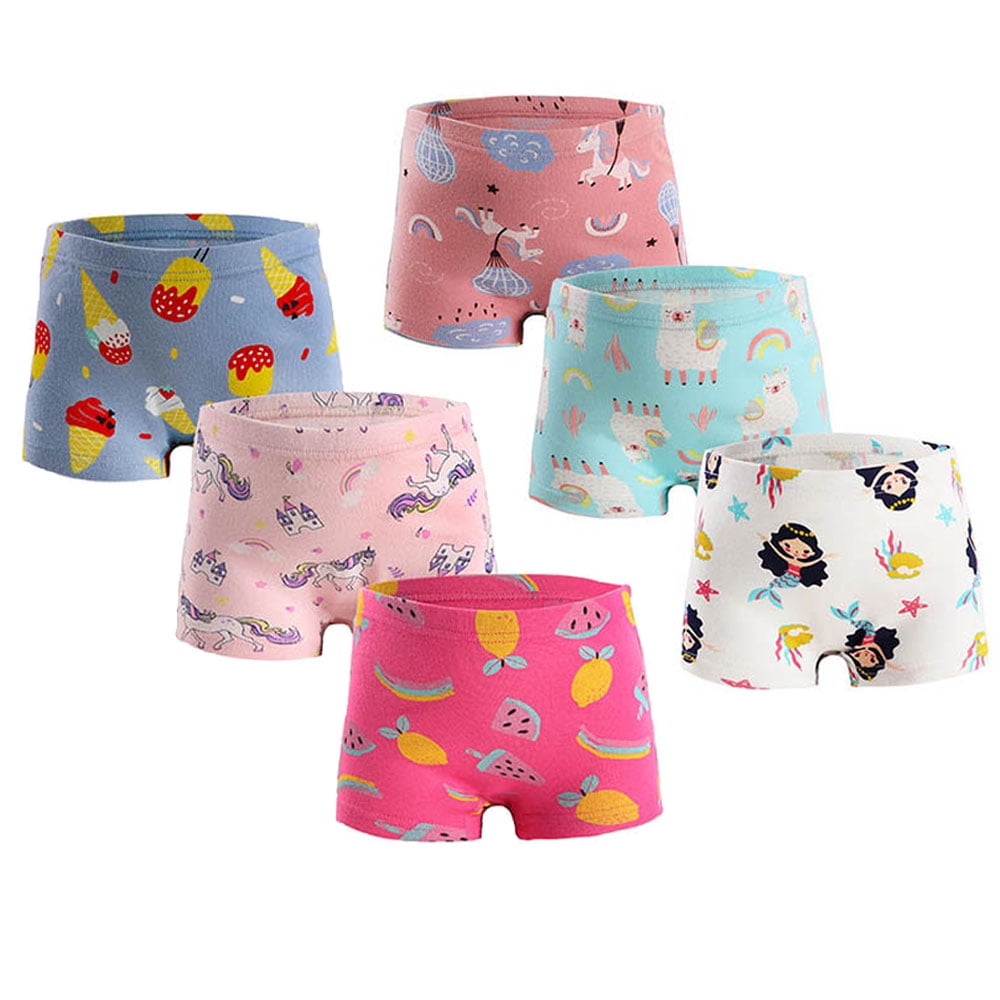 Kids Little Girls Underwear Toddler Baby 100% Cotton Soft Briefs Panties  Cartoon Big Girls Undies 1-10 Years (Pack of 6)