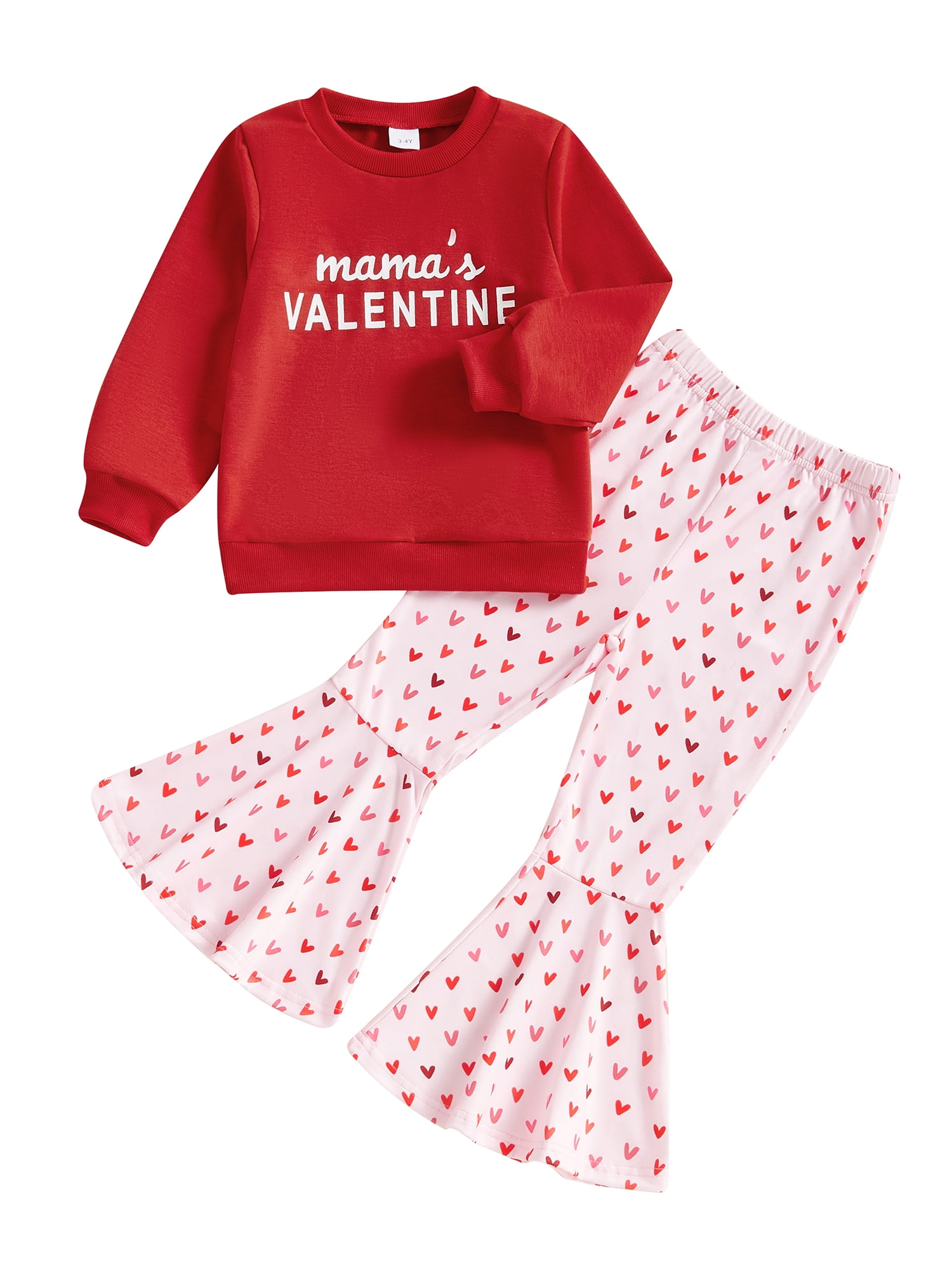Kids Little Girls Valentine's Day Clothing Sets 3 4 5 6 7 Years Letter Long Sleeve Sweatshirt Heart Long Flare Pants 2-Piece Spring Outfits