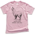 thumbnail image 1 of Kids Llama Said Knock You Out Shirt, Youth Kids Boy Girl T-Shirt, Funny Animal Tee, Llama Pun Shirt, Hip Hop Tee, Light Pink, Large, 1 of 4