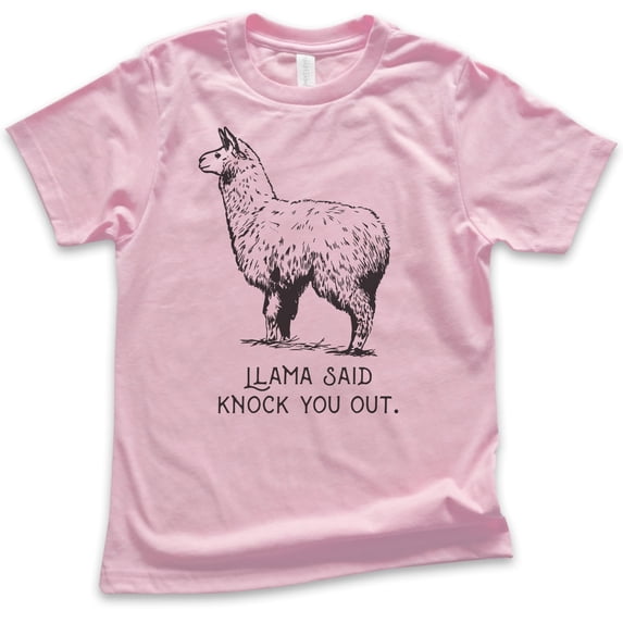 Kids Llama Said Knock You Out Shirt, Youth Kids Boy Girl T-Shirt, Funny Animal Tee, Llama Pun Shirt, Hip Hop Tee, Light Pink, Large