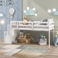 thumbnail image 1 of Kids Loft Bed, Twin Low Loft Bed with Stairs Storage function, Wood Loft Bed Frame for Living Room with Safety Rails,  for Kid Boys Girls Teens, White-95"W x 40" D, 1 of 9