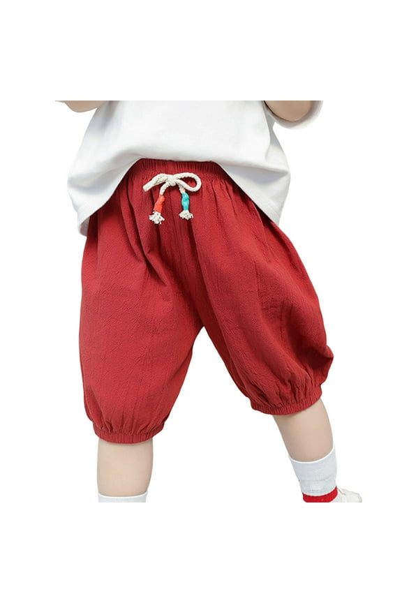 Kids Long Bloomers Soft Linen Harem Pants for Boys Girls Casual Elastic Waist Bubble Trousers Bottoms 6-7 Years, Red