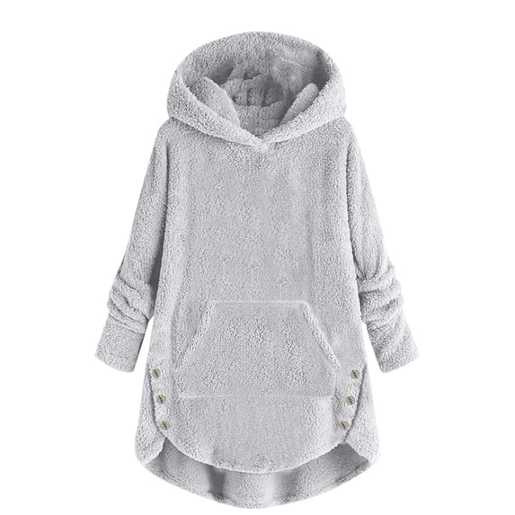 Kids Long Hoodies Boys Girls Casual Fuzzy Fleece Long Sleeve Sweatshirt with Pockets Winter Warm Pullover Tops, Gray