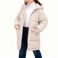 thumbnail image 1 of Kids Long Padded Coat Hooded Full Zip Quilted Warm Winter Jacket with Pockets Thicken Outerwear Parka for Boys Girls Outdoor Beige 5 Years, 1 of 9