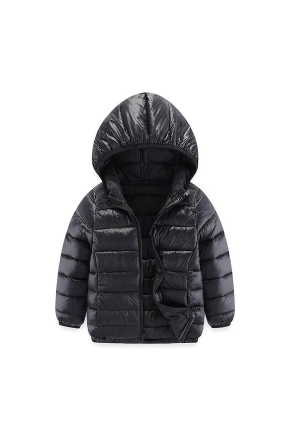 Kids Long Puffer Hooded Coat Boy Girls Winter Warm Quilted Jacket Padded Parka Outerwear Coats Black 12-13 Years