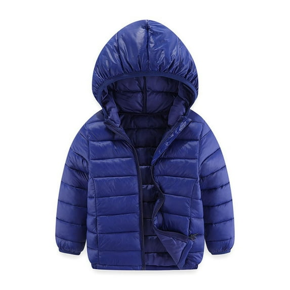 Kids Long Puffer Hooded Coat Boy Girls Winter Warm Quilted Jacket Padded Parka Outerwear Coats Navy 6-7 Years
