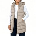 thumbnail image 1 of Kids Long Puffer Vest Girls Boys Hooded Sleeveless Padded Jacket Zip Up Stand Collar Quilted Coats Fall Winter Fashion Warm Lightweight Cozy Vests Outerwear with Pockets Khaki 5-6 Years, 1 of 9