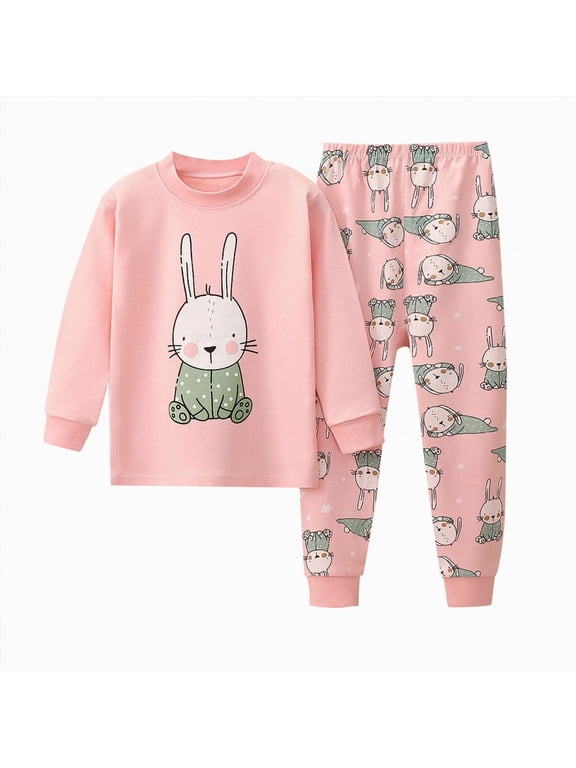 Girls 2-Piece Ribbed Knit Pajama Set,Short Sleeve Summer Sleepwear with Cute Animal Embroidery