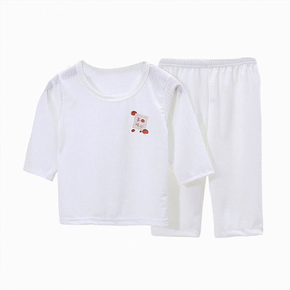 Girls 2-Piece Ribbed Knit Pajama Set,Short Sleeve Summer Sleepwear with Cute Animal Embroidery