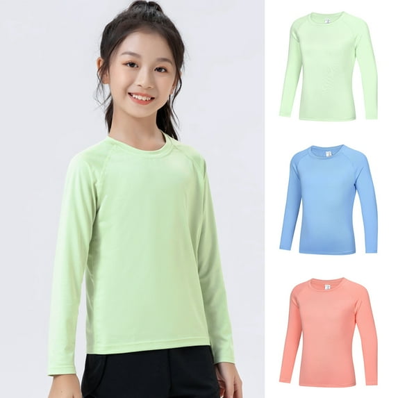 Kids Long Sleeve Athletic Shirts 4-12 Years, Uccdo Girls Boys Active Performance Dry Fit Sports Tee Shirts