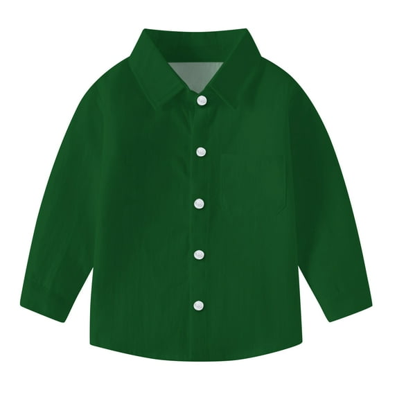 Kids Long Sleeve Button Down Shirt Boys Girls Solid Color Pocket Casual Daily Uniform Style Comfortable Breathable Polyester Top Ages 6M-8Y