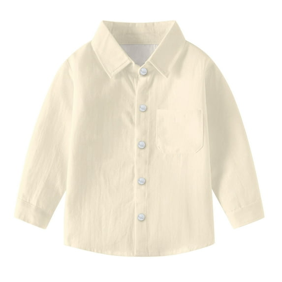 Kids Long Sleeve Button Down Shirt Boys Girls Solid Color Pocket Casual Daily Uniform Style Comfortable Breathable Polyester Top Ages 6M-8Y